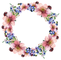 Watercolor holiday wreath of fruit berries and leaves. Illustration png