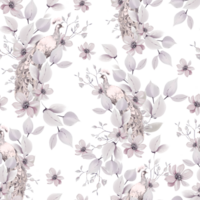 Watercolor pattern with the different purple  flowers and wild herbs png
