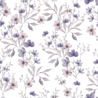 Watercolor pattern with the purple flowers and wild herbs png