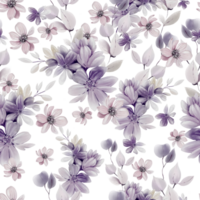 Watercolor pattern with the different purple  flowers and wild herbs png