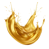 AI generated Luxurious metallic gold splashes isolated on a transparent background, showcasing dynamic waves, elegant swirls, and fine drops with a shiny, reflective texture. png