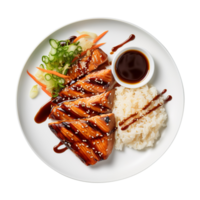 AI generated A plate of delicious grilled salmon with teriyaki sauce and rice png