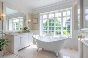 AI generated Elegant bathroom interior with vintage bathtub photo