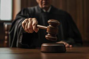 AI generated Judge rendering a verdict in courtroom photo