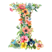 ai genererad blommig brev - botanisk brev - vattenfärg blomma brev - dekorativ brev - blommig ClipArt - png med transparent bakgrund