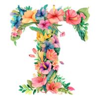 AI generated Floral Letter - Botanical Letter - Watercolor Flower Letter - Decorative Letter - Floral Clipart - PNG with Transparent Background