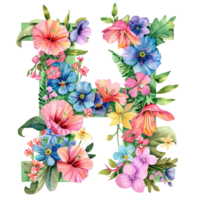 ai gegenereerd bloemen brief - botanisch brief - waterverf bloem brief - decoratief brief - bloemen clip art - PNG met transparant achtergrond