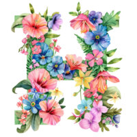 AI generated Floral Letter - Botanical Letter - Watercolor Flower Letter - Decorative Letter - Floral Clipart - PNG with Transparent Background