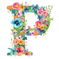 ai genererad blommig brev - botanisk brev - vattenfärg blomma brev - dekorativ brev - blommig ClipArt - png med transparent bakgrund