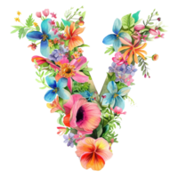 ai genererad blommig brev - botanisk brev - vattenfärg blomma brev - dekorativ brev - blommig ClipArt - png med transparent bakgrund