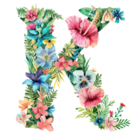 AI generated Floral Letter - Botanical Letter - Watercolor Flower Letter - Decorative Letter - Floral Clipart - PNG with Transparent Background