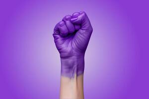 AI generated A powerful image of a hand with purple paint, symbolizing unity and strength photo