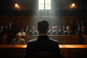 AI generated Lawyer addressing the courtroom audience photo