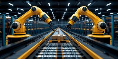 AI generated Automated warehouse robots handling package photo