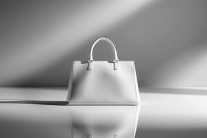 AI generated Luxury handbag poised under sleek lighting on a reflective surface photo