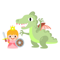 Fantasy knight princess and dragon . prince on horseback holding sword fights with dragon. png