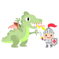 Fantasy knight princess and dragon . prince on horseback holding sword fights with dragon. png