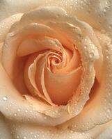 Close up macro shot of single beautiful orange primavera rose flowers with water drops after rain. photo