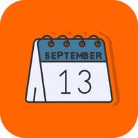 13th of September Filled Orange background Icon vector