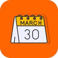 30th of March Filled Orange background Icon vector