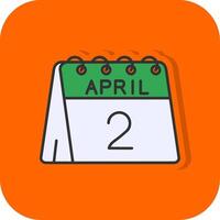 2nd of April Filled Orange background Icon vector