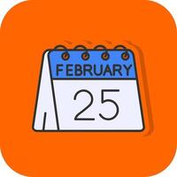 25th of February Filled Orange background Icon vector