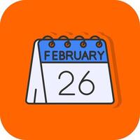 26th of February Filled Orange background Icon vector