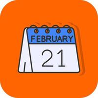 21st of February Filled Orange background Icon vector