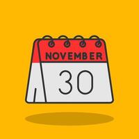 30th of November Filled Shadow Icon vector