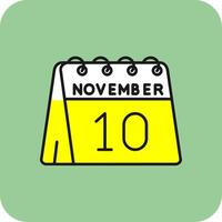 10 de noviembre lleno amarillo icono vector