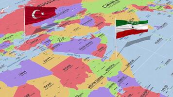 Somaliland and Turkey Flag Waving with The World Map, Seamless Loop in Wind, 3D Rendering video