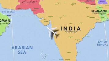 Mumbai to Dubai Flight Route of Airplane flying on the World Map, Airplane Flying, 3D Rendering video