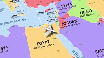 Cairo to Jeddah Flight Route of Airplane flying on the World Map, Airplane Flying, 3D Rendering video