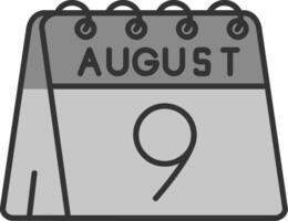 Noveno de agosto línea lleno escala de grises icono vector