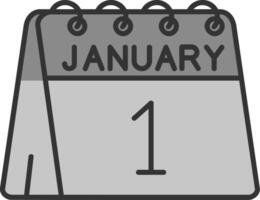 Primero de enero línea lleno escala de grises icono vector