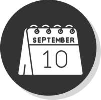 10 de septiembre glifo gris circulo icono vector