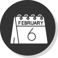 6to de febrero glifo gris circulo icono vector