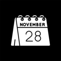 28 de noviembre glifo invertido icono vector