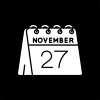 27 de noviembre glifo invertido icono vector