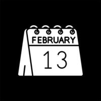 13 de febrero glifo invertido icono vector