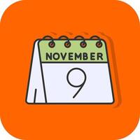 9th of November Filled Orange background Icon vector