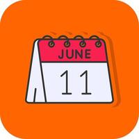 11th of June Filled Orange background Icon vector