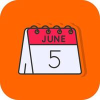 5th of June Filled Orange background Icon vector