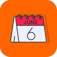 6th of June Filled Orange background Icon vector