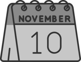 10 de noviembre línea lleno escala de grises icono vector