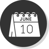 10 de junio glifo gris circulo icono vector