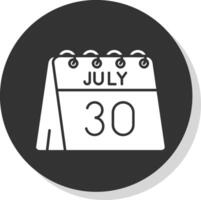 30 de julio glifo gris circulo icono vector