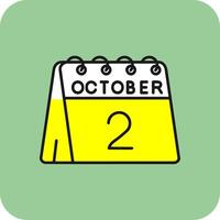 2nd of October Filled Yellow Icon vector