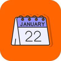 22nd of January Filled Orange background Icon vector