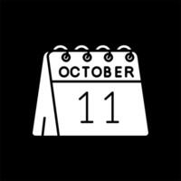 11 de octubre glifo invertido icono vector